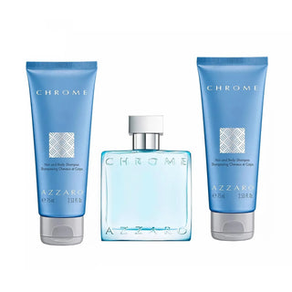 Azzaro Chrome 3 Pcs Set For Men: Eau De Toilette Spray + 2 * 2.5 Hair & Body Shampoo by Azzaro