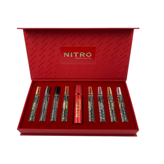 Nitro Dumont Paris Pour Homme 9 * Eau De Parfum Spray Set: Nitro + Nitro Black + Nitro Green + Nitro Intense + Nitro Platinum + Nitro Red + Nitro White + Nitro Blue + Travel Spray Case by Dumont Paris