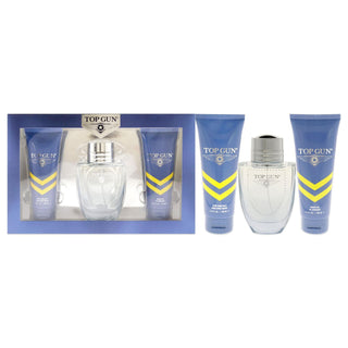 Top Gun Chevron 3 Pcs Set For Men: Eau De Toilette Spray + 3.4 After Shave Balm + 3.4 Body Wash by Top Gun