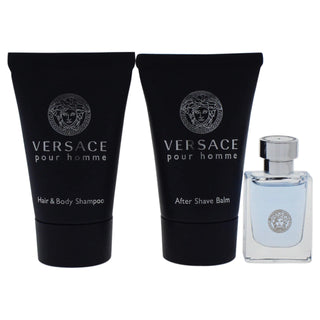 Versace Pour Homme 3 Pcs Set: Eau De Toilette + 0.8 Shampoo + 0.8 After Shave Balm by Versace