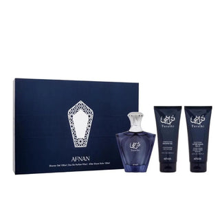 Afnan Turathi Blue Pour Homme 3 Pcs Set: Eau De Parfum Spray + 3.4 Shower Gel + 3.4 After Shave Balm by Afnan