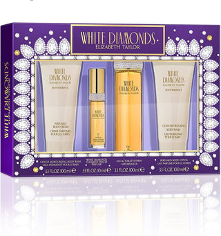 White Diamonds 4 Pcs Set For Women: Eau De Toilette Spray + Eau De Toilette Spray + 3.3 Body Lotion + 3.3 Body Wash by Elizabeth Taylor
