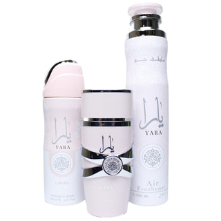 Lattafa Yara 3 Pcs Set For Women: Eau De Parfum Spray + 6.7 Perfumed Body Spray + Air Freshener by Lattafa