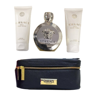 Versace Eros Pour Femme 4 Pcs Set: Eau De Parfum Spray + 3.4 Shower Gel + 3.4 Body Lotion + Small Beauty Case by Versace